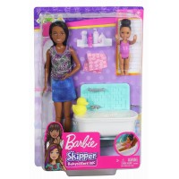 Set de joaca Barbie Babysitters - Papusa bruneta cu bebelus