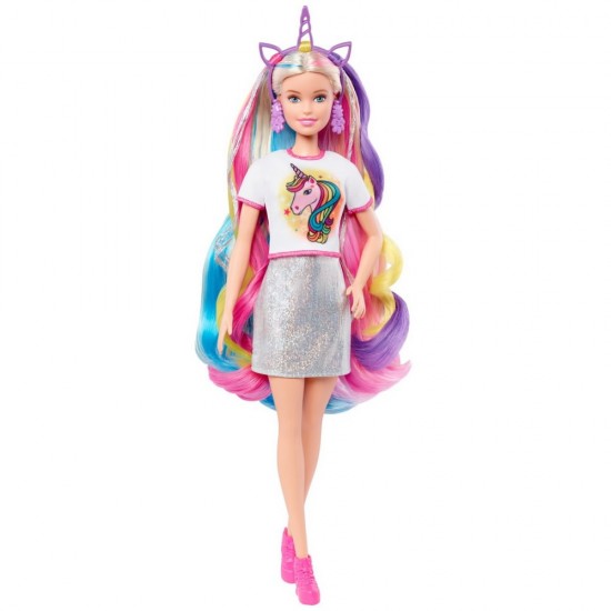 Set de joaca papusa Barbie cu par stralucitor