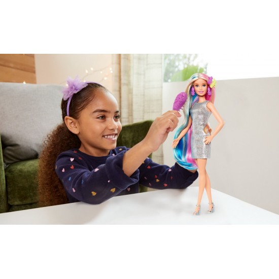 Set de joaca papusa Barbie cu par stralucitor