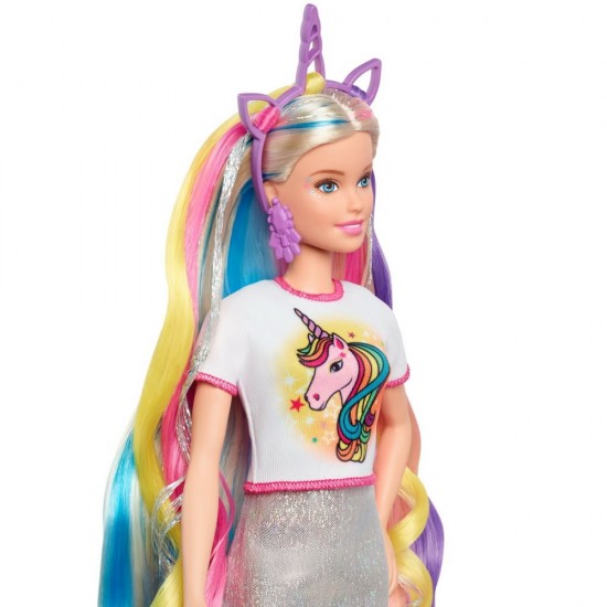 Set de joaca papusa Barbie cu par stralucitor