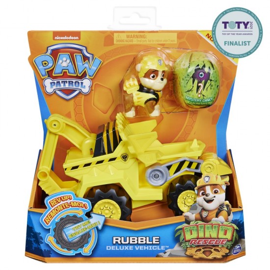 Set vehicul cu catelus Rubble si figurina Dino surpriza Patrula Catelusilor 