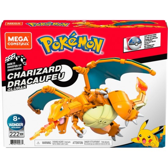 Set de constructie Pokemon Mega Construx Charizard Dracaufeu Glurak 222 piese