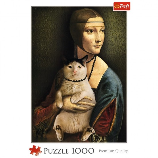 Puzzle 1000 piese - Doamna cu pisica