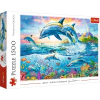 Puzzle Trefl 1500 piese - Familia de delfini