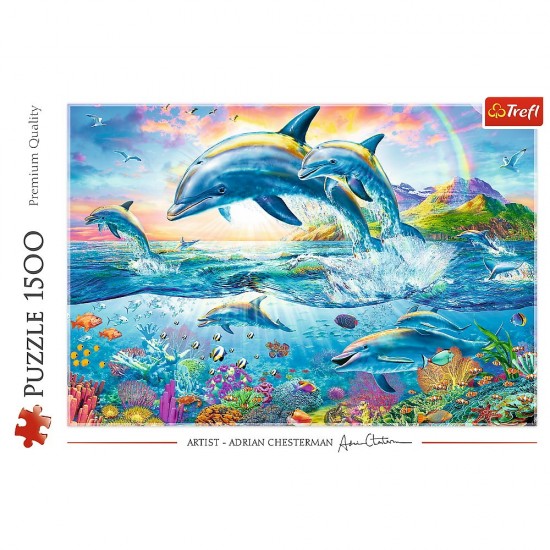 Puzzle Trefl 1500 piese - Familia de delfini