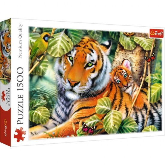 Puzzle Trefl 1500 piese - Tigri bengalezi in padurea tropicala