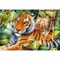 Puzzle Trefl 1500 piese - Tigri bengalezi in padurea tropicala