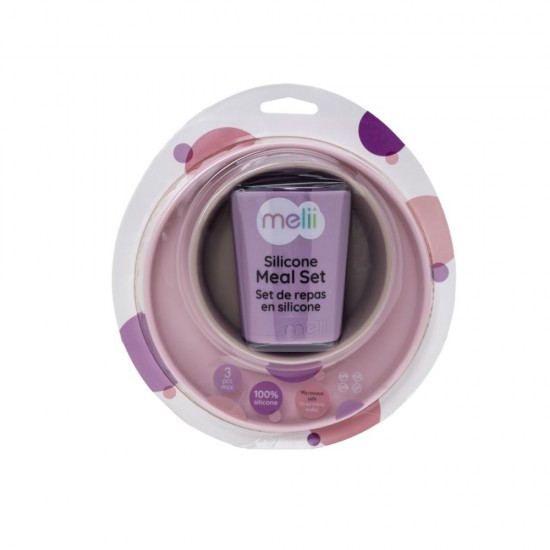 Set 3 recipiente silicon hrana bebe Melii - Purple Pink Grey