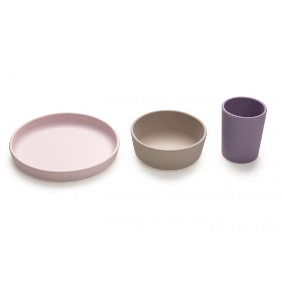 Set 3 recipiente silicon hrana bebe Melii - Purple Pink Grey