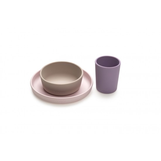 Set 3 recipiente silicon hrana bebe Melii - Purple Pink Grey