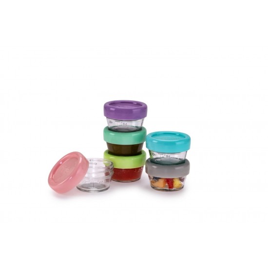 Set 6 recipiente sticla pentru hrana bebe Melii 59 ml