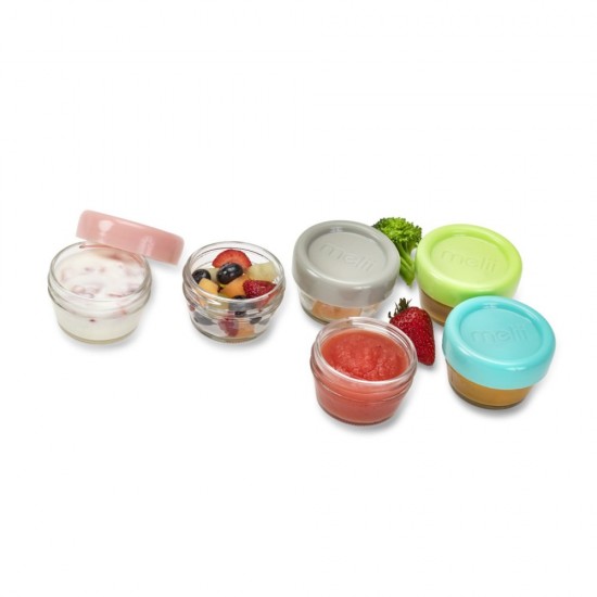 Set 6 recipiente sticla pentru hrana bebe Melii 59 ml