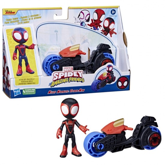 Set motocicleta si figurina Miles Morales Spider Man Spidey Prietenii Extraordinari 10 cm