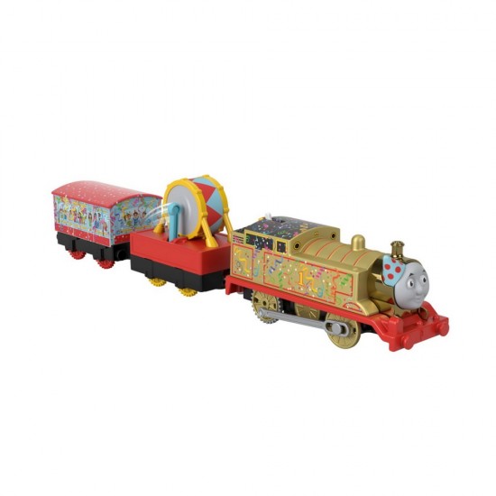 Locomotiva Golden Thomas motorizata cu 2 vagoane si accesorii