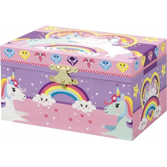 Cutie muzicala pentru bijuterii cu figurina unicorn si oglinda