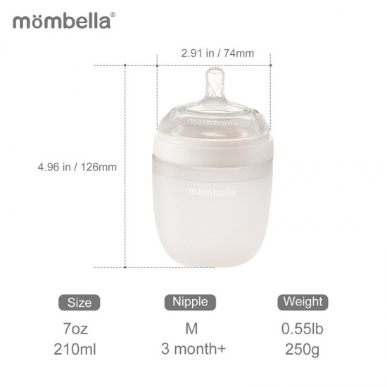 Biberon anticolici Mombella Breast-Like 210 ml, tetina M flux mediu, 100% Silicon, Ivory