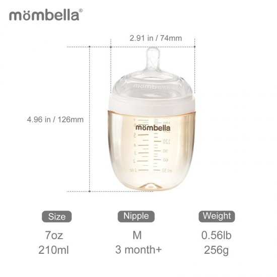 Biberon anticolici Mombella Breast-Like 210 ml, tetina M flux mediu, PPSU, Ivory