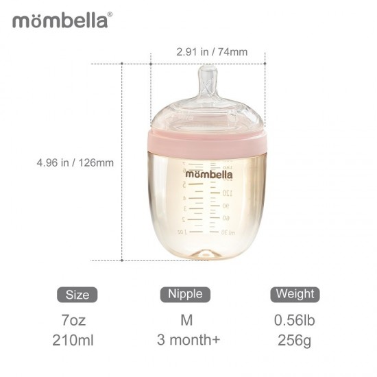 Biberon anticolici Mombella Breast-Like 210 ml, tetina M flux mediu, PPSU,Old Roze