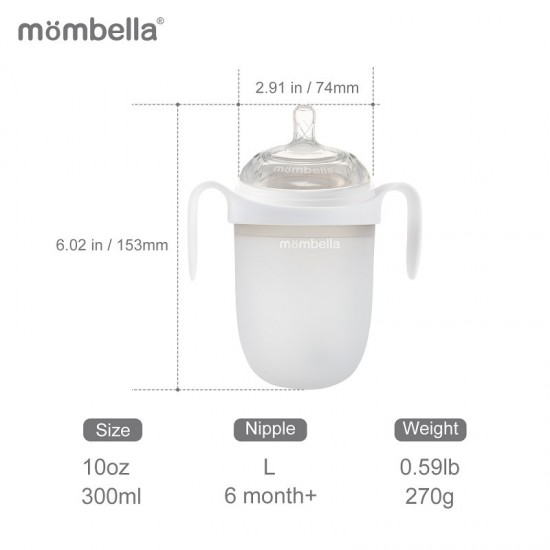 Biberon anticolici Mombella Breast-Like 300 ml, tetina 360° XL Flux Consistent, 100% Silicon, Ivory