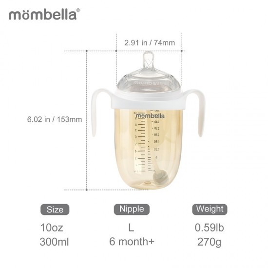 Biberon anticolici Mombella Breast-Like 300 ml, tetina 360° XL Flux Consistent, PPSU, Ivory