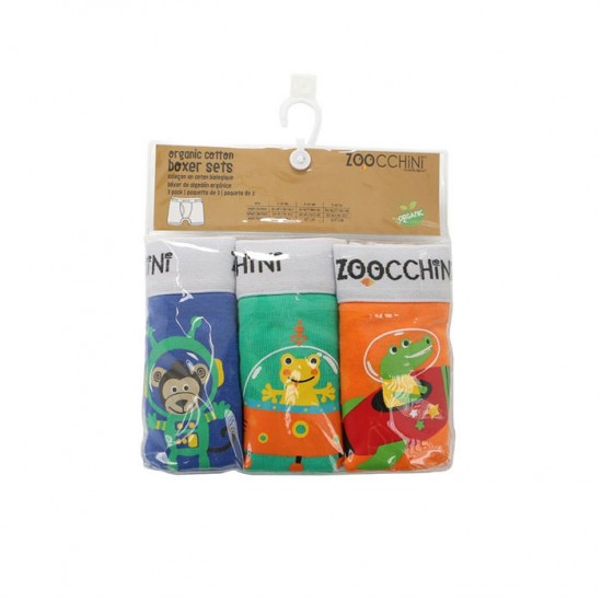 Set 3 boxeri din bumbac organic pentru baieti Zoocchini Space Force 5-6 ani