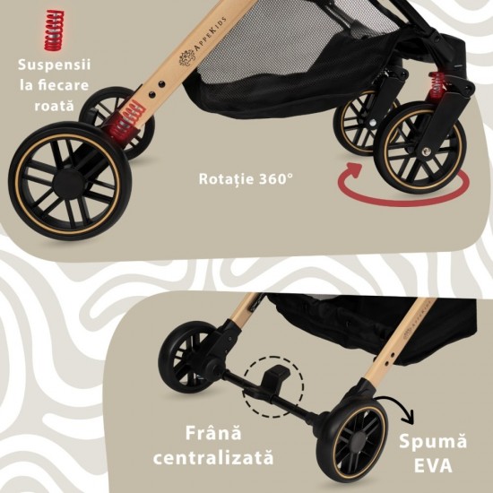 Carucior Sport AppeKids Travel, Ultracompact, Tip Troller, Black Carucior Sport AppeKids Travel, Ultracompact, Tip Troller, Black