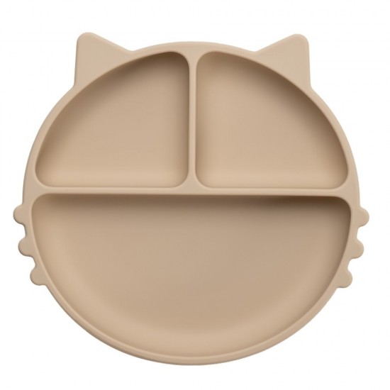 Farfurie compartimentata din silicon cu ventuza AppeKids Kitty Bubble Beige