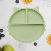 Farfurie compartimentata din silicon cu ventuza AppeKids Kitty Raw Green