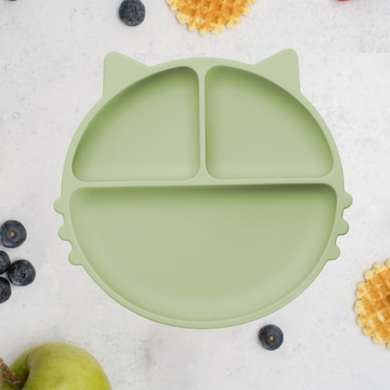 Farfurie compartimentata din silicon cu ventuza AppeKids Kitty Raw Green