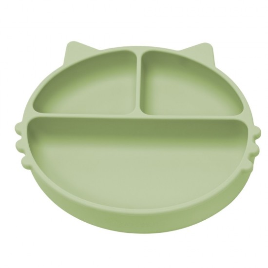 Farfurie compartimentata din silicon cu ventuza AppeKids Kitty Raw Green