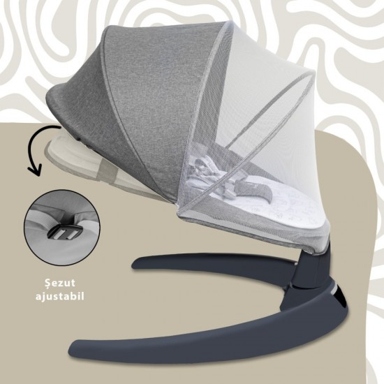 Leagan electric pentru bebelusi, cu spatar reglabil si senzor de miscare, AppeKids Evoque - Powder Grey Leagan electric pentru bebelusi, cu spatar reglabil si senzor de miscare, AppeKids Evoque - Powder Grey