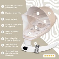 Leagan electric pentru bebelusi, cu spatar reglabil si senzor de miscare, AppeKids Evoque - Bubble Beige