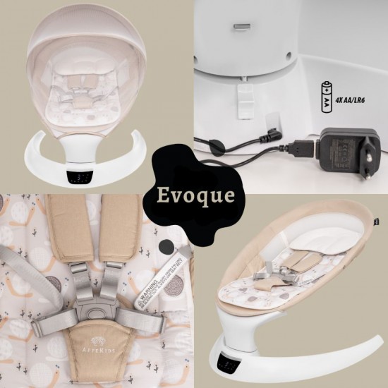 Leagan electric pentru bebelusi, cu spatar reglabil si senzor de miscare, AppeKids Evoque - Bubble Beige Leagan electric pentru bebelusi, cu spatar reglabil si senzor de miscare, AppeKids Evoque - Bubble Beige