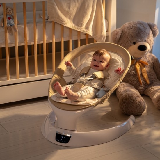 Leagan electric pentru bebelusi, cu spatar reglabil si senzor de miscare, AppeKids Evoque - Bubble Beige Leagan electric pentru bebelusi, cu spatar reglabil si senzor de miscare, AppeKids Evoque - Bubble Beige