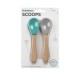 Set 2 lingurite Minikoioi cu varf din silicon si maner din bambus Aqua Green/Powder Grey 