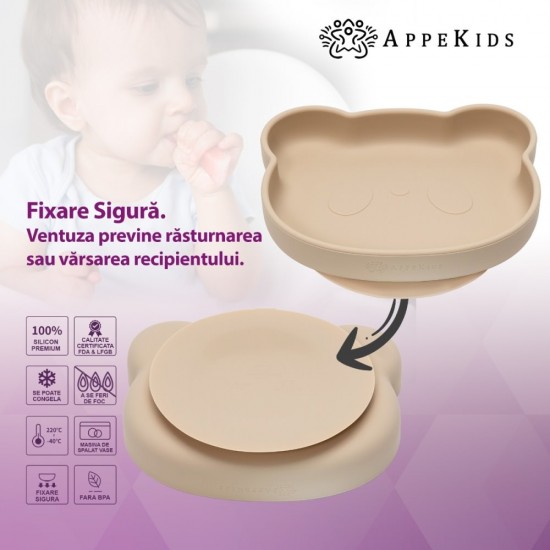 Set Diversificare, AppeKids, 100% Silicon, Panda - Bubble Beige