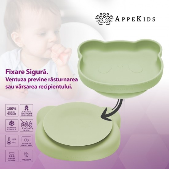 Set Diversificare, AppeKids, 100% Silicon, Panda - Raw Green