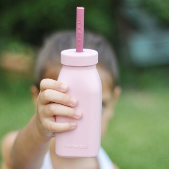 Sticla cu pai din silicon Minikoioi Pinky Pink