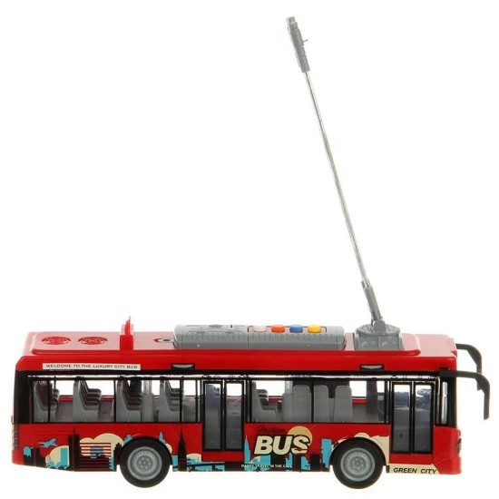 Autobuz cu sunete, lumini, functie usi deschise Traffic Bus scara 1:16 rosu