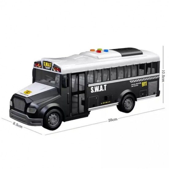 Autobuz politie SWAT cu sunete, lumini si functie usi deschise 28 cm 