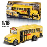 Autobuz scolar cu sunete, lumini si usi deschise School Bus scara 1:16 galben 