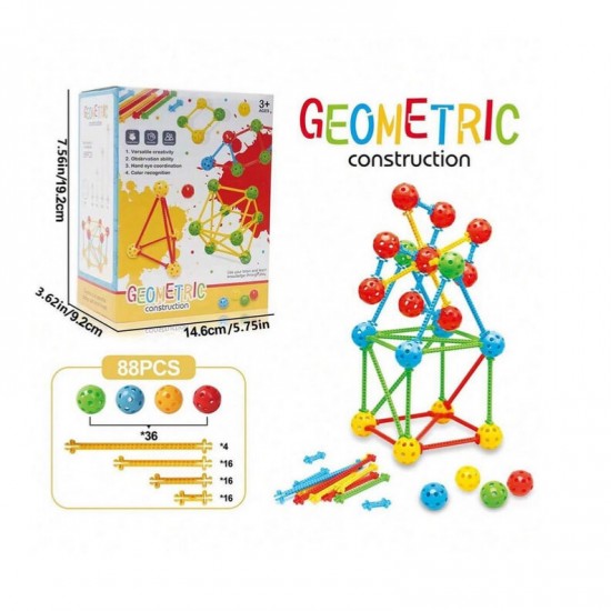 Set educativ asamblare Geometrie cu bile si bete 88 piese