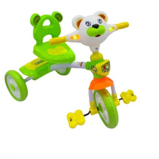 Tricicleta cu pedale si scaunel cu spatar Ursulet, verde