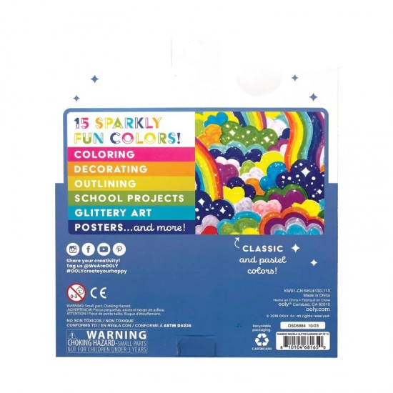 Set 15 culori carioci cu sclipici Rainbow Sparkle