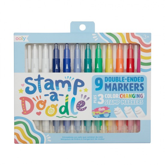 Carioci duble cu stampile Stamp-A-Doodle - Set de 9 culori si 3 care schimba culoarea