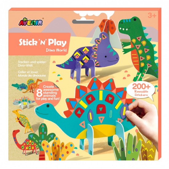 Joc creativ Stick N Play cu scene 3D si stickere repozitionabile - Lumea Dinozaurilor