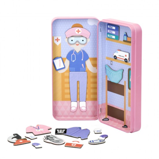 Puzzle magnetic in cutie metalica, joc de potrivire si asociere - Doctor