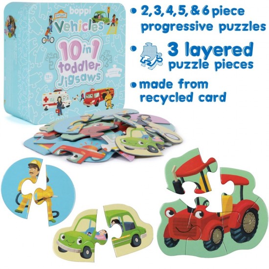 Puzzle progresiv Toddler 10 in 1, Boppi - Vehicule