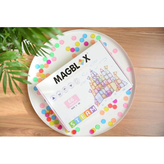 Set magnetic Magblox - 66 piese magnetice de constructie Pastel transparente