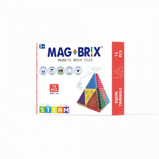 Set magnetic Magbrix 12 piese triunghi echilateral - compatibil cu caramizi de constructie tip Lego  